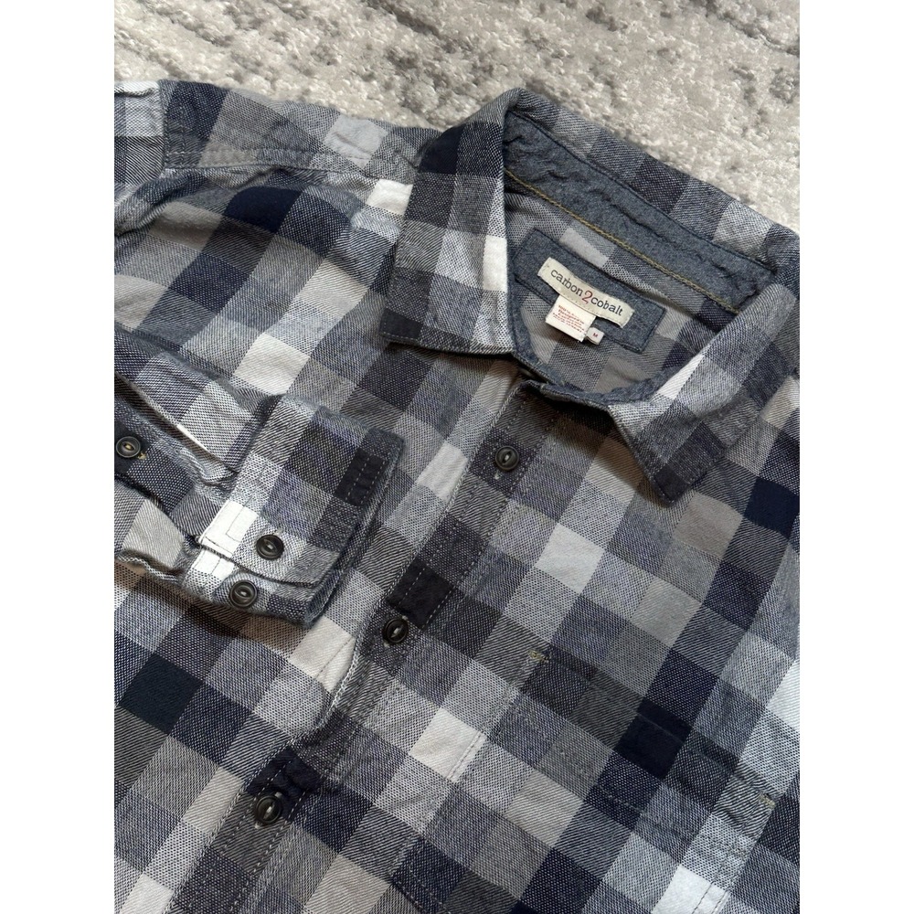 Carbon 2 Cobalt Shirt Mens M Blue Plaid‎ Flannel Button Up Cotton Front Pocket